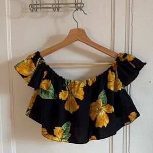 Zara Black and Yellow Floral Crop Top